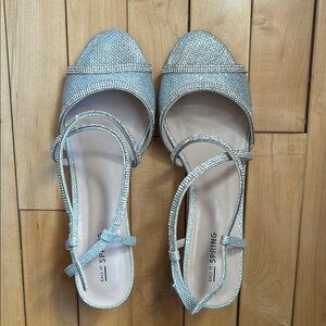 Call It Spring Silver Sparkle Heels with Ankle Strap